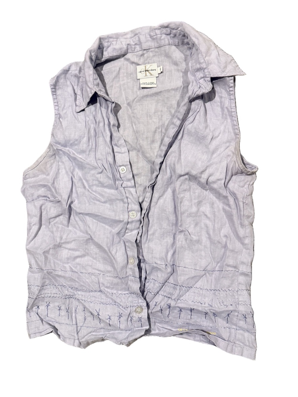 Calvin Klein Light Lavender Sleeveless Button-Front Shirt